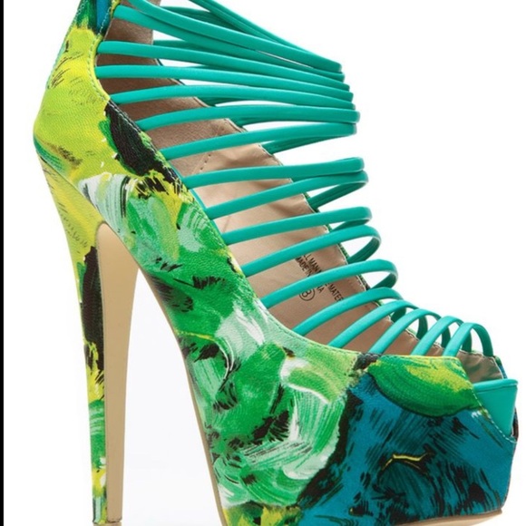 🟣 Wild Rose Women Leatherette Strappy Peep Toe Multi Color Platform Pump Size 9 - Picture 6 of 9